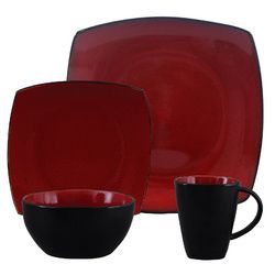 Gibson Elite Soho Lounge Square 16-Piece Dinnerware Set, Red