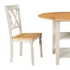 Farmhouse Wooden Round Dining Table Set, Drop Leaf Kitchen Table Set with 2-tier Storage Shelves and 4 Cross Back Chairs for Small Places