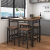 Bar table set 5PC Dinging table set with high stools; structural strengthening; industrial style (Rustic Brown; 43.31''L x 23.62''W x 35.43''H)