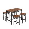 Bar table set 5PC Dinging table set with high stools; structural strengthening; industrial style (Rustic Brown; 43.31''L x 23.62''W x 35.43''H)