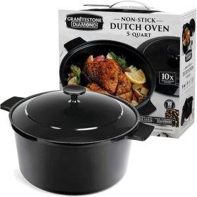 Granite 5 Quart Dutch Oven Ultra Nonstick Mineral and Diamond Coated Dutch Oven (Color: black)