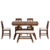 6-Piece Wood Counter Height Dining Table Set with Storage Shelf;  Kitchen Table Set with Bench and 4 Chairs; Rustic Style