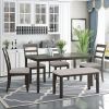 6-Piece Kitchen Simple Wooden Dining Table and Chair with Bench, Fabric Cushion