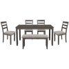 6-Piece Kitchen Simple Wooden Dining Table and Chair with Bench, Fabric Cushion