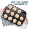 Nonstick Bakeware Set - 15 Piece Bakeware Set with Silicone Handles and Utensils - Oven Safe and Carbon Steel Cookie Sheets;  Baking Sheets